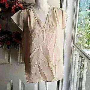 All for color sheer beige v neck shirt medium